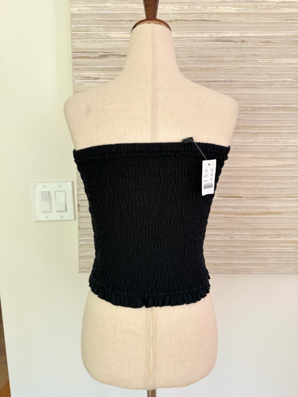 J.Crew Black Smocked Tube Top size XS NWT - Picture 4 of 6